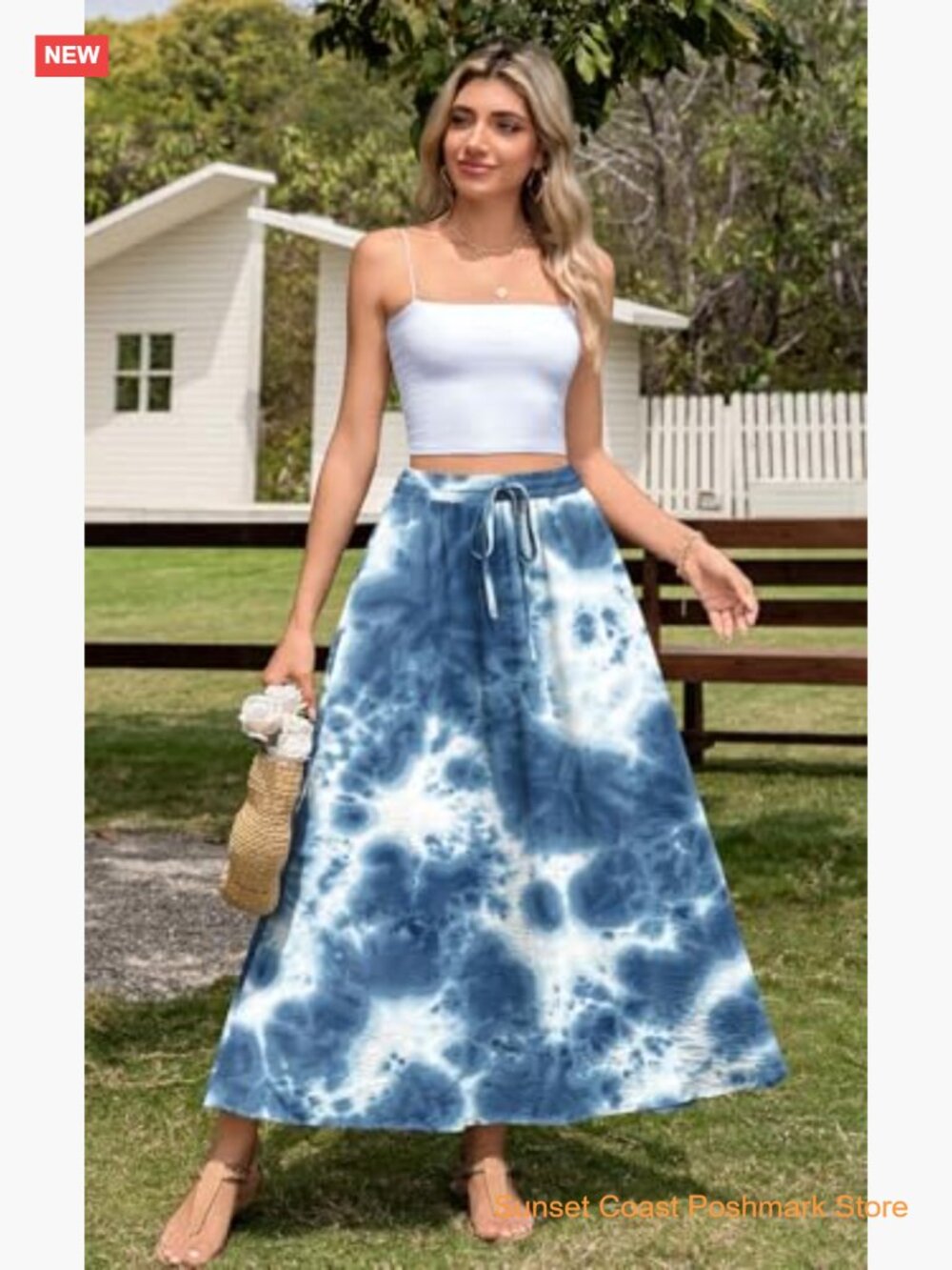 Flowy Maxi Skirt with Pockets Elastic Waist Boho Pleated Casual - Picture 2 of 7